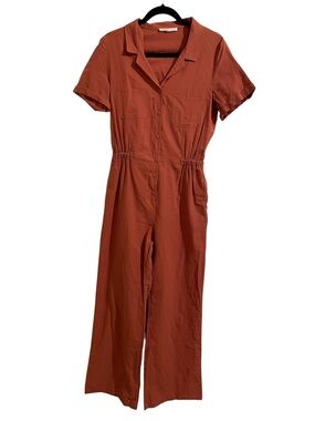 Short Sleeve Button-Front Ramie Jumpsuit NEW
